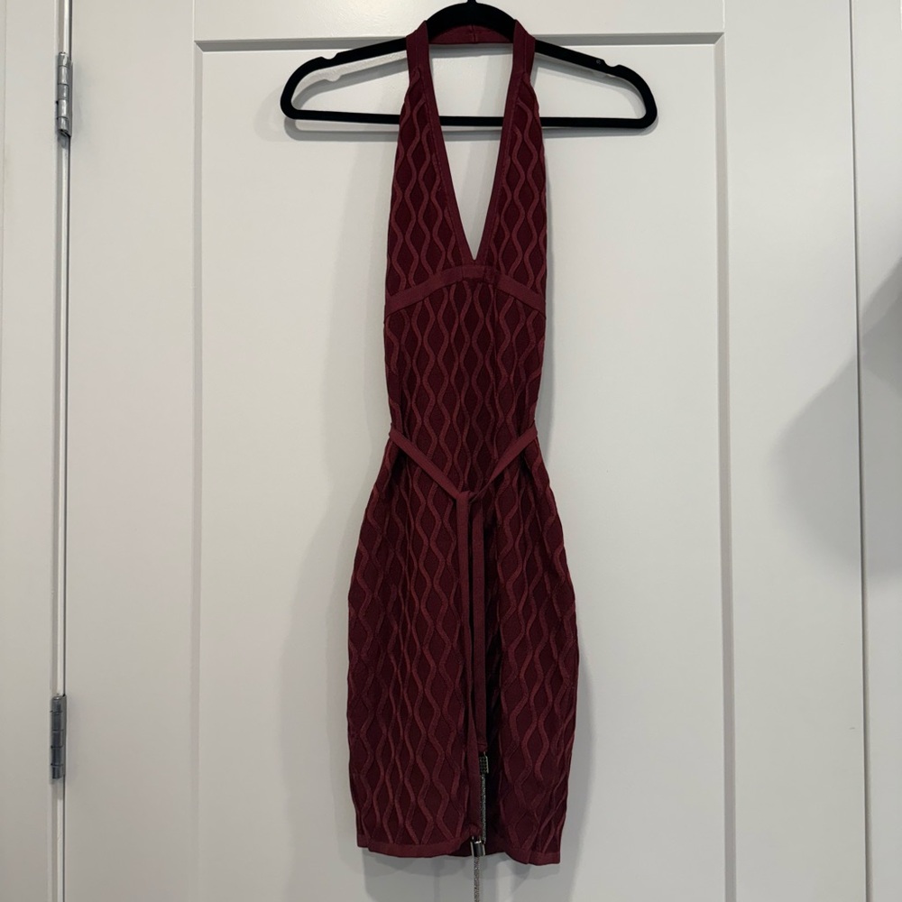 Guess Bodycon Halter Dress in Burgundy